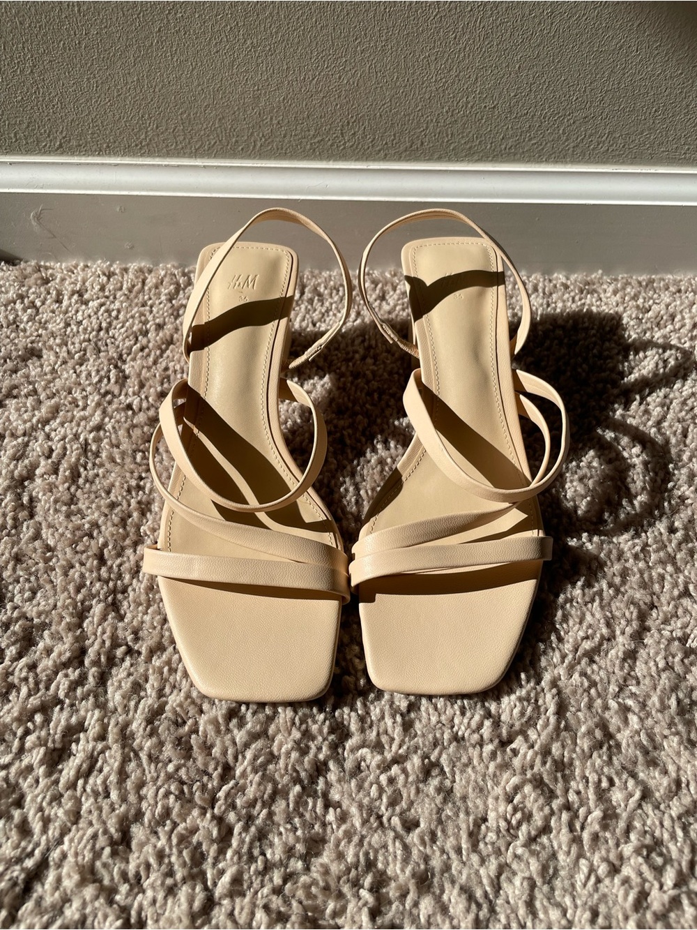H&M Beige Strappy Square-Toe Heels